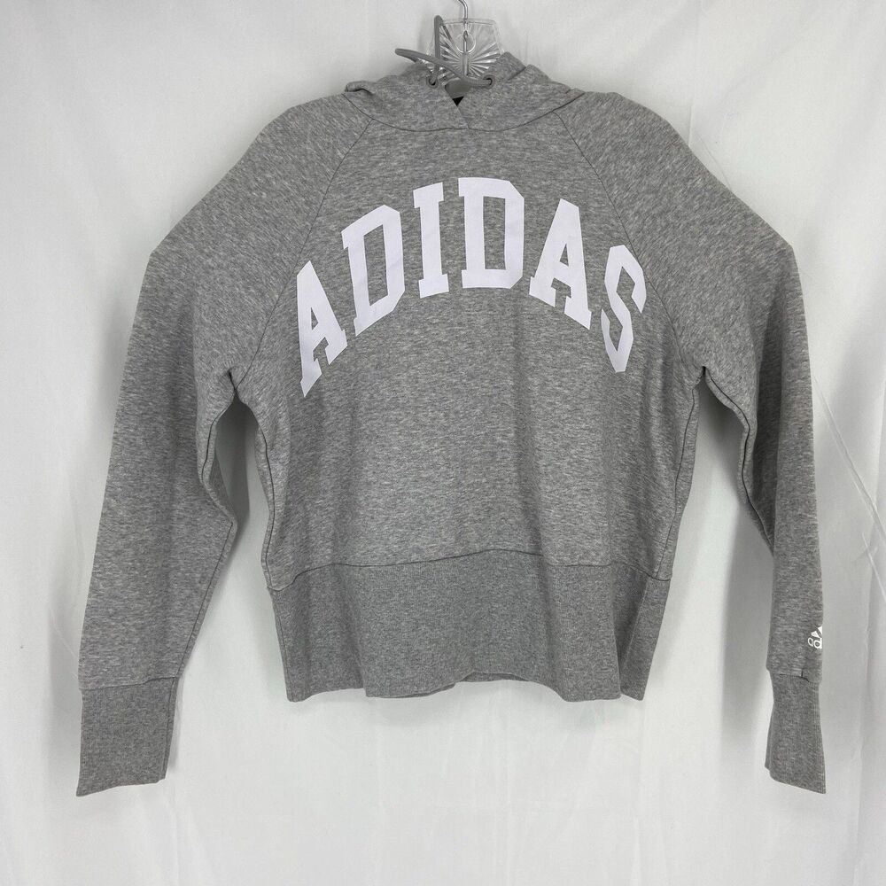 Adidas Women's Gray Long Sleeve Pullover Hoodie Arch Po Sweatshirt - Small